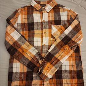 Boy's Plaid Flannel Shirt - Brown, Orange, and White